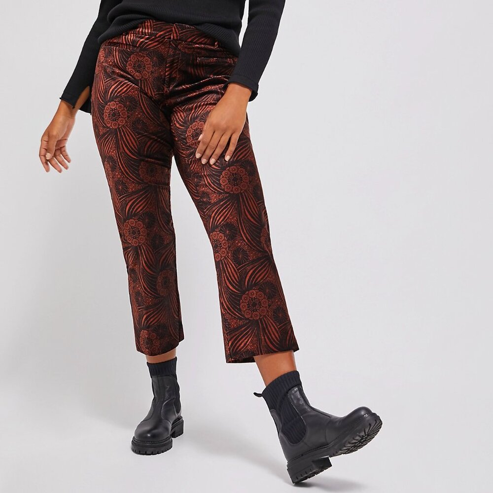 Anthropologie Black & Brown Velvet Boot-Cut Cropped Pants